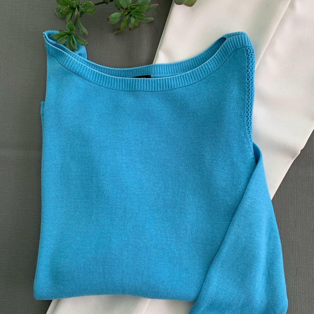 Talbots sky blue very lightweight long sleeve boat neck sweater.   Size MP.